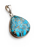 Kingman Blue Copper Turquoise Solid 925 Sterling Silver Pendant