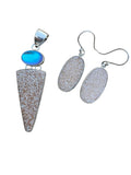 Peach Druzy & Luminite Solid 925 Sterling Silver Pendant & Earrings Set