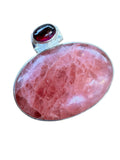 Rhodochrosite & Garnet Solid 925 Sterling Silver Pendant