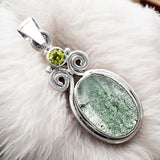 Green Aventurine & Peridot Solid 925 Sterling Silver Pendant