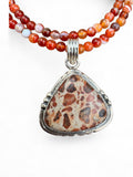 Leopardite Jasper Solid 925 Sterling Silver pendant with Carnelian beaded necklace