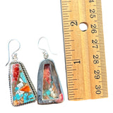Kingman Turquoise & Spiny Oyster Solid 925 Sterling Silver Earrings