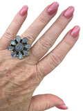 Flower Rainbow Moonstone Solid 925 Sterling Silver Ring ADJ