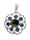Flower Tiger Eye & Garnet Solid 925 Sterling Silver Pendant