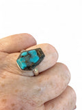 Kingman Turquoise with Pyrite Solid 925 Sterling Silver Ring 7