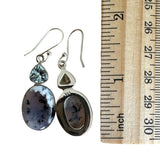 Dendritic Opal & Blue Topaz Solid 925 Sterling Silver Earrings