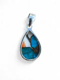 Kingman Turquoise & Spiny Oyster Solid 925 Sterling Silver Pendant