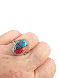 Kingman Pink Dahlia Turquoise Solid 925 Sterling Silver Ring 8.5