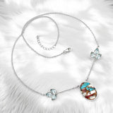 Turquoise Oyster & Blue Topaz Solid 925 Sterling Silver Necklace