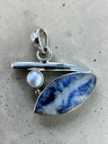 Sodalite & Pearl Solid 925 Sterling Silver Pendant