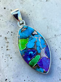 Blue, Green & Purple Turquoise Solid 925 Sterling Silver Pendant