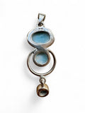 Caribbean Larimar & Blue Topaz Solid 925 Sterling Silver Pendant