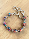Kingman Pink Dahlia Turquoise Solid 925 Sterling Silver Bracelet