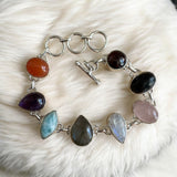 Multi Gemstone Solid 925 Sterling Silver Bracelet