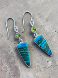 Malachite Azurite & Peridot Solid 925 Sterling Silver Earrings