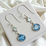 Blue Topaz Solid 925 Sterling Silver Earrings
