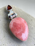 Rhodochrosite & Garnet Solid 925 Sterling Silver Pendant