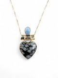 Snowflake Obsidian & Owyhee Opal Solid 925 Sterling Silver pendant with chain