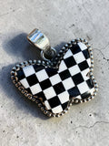 Butterfly Checkerboard Solid 925 Sterling Silver Pendant