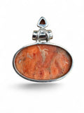 Sponge Coral & Garnet Solid 925 Sterling Silver Pendant