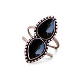 Black Onyx Double Teardrop Solid 925 Sterling Silver Ring 7.5