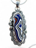 Fordite & Blue Topaz Solid 925 Sterling Silver Pendant with 20 in chain