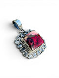 Kingman Red Rose Dahlia Solid 925 Sterling Silver Pendant