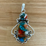 Kingman Turquoise ￼& Spiny Oyster Solid 925 Sterling Silver Pendant