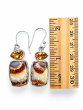 Septarian & Citrine Solid 925 Sterling Silver Earrings