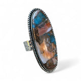 Kingman Turquoise & Spiny Oyster Solid 925 Sterling Silver Ring 6.5