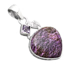 Purpurite & Amethyst Solid 925 Sterling Silver Pendant