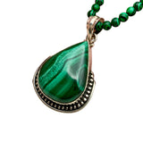 Malachite Solid 925 Sterling Silver Pendant Beaded Necklace