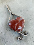 Red Rainbow Jasper heart Silver Overlay Pendant