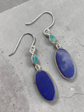 Blue Lapis & Turquoise Solid 925 Sterling Silver Earrings