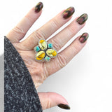 Kingman Honey Dahlia & Turquoise Solid 925 Sterling Silver Ring 10.5