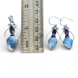 Rainbow Moonstone & Amethyst Solid 925 Sterling Silver Pendant & Earrings Set