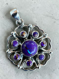 Kingman Purple Turquoise Flower Solid 925 Sterling Silver Pendant
