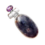 Sunstone Iolite & Amethyst Solid 925 Sterling Silver Pendant
