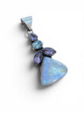 Rainbow Moonstone, Blue Topaz & Amethyst Solid 925 Sterling Silver Pendant