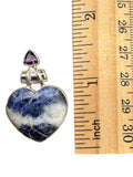 Heart Sodalite & Amethyst Solid 925 Sterling Silver Pendant