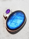 Blue Labradorite & Amethyst Solid 925 Sterling Silver Pendant