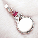 White Opal & Pink Tourmaline Solid 925 Sterling Silver Pendant