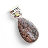 Leopardskin Jasper & Peridot Solid 925 Sterling Silver Pendant