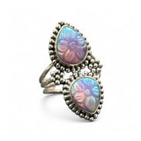 Aurora Opal Carved Solid 925 Sterling Silver Ring 10