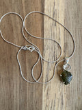 Carved Moldavite & Rainbow Moonstone Solid 925 Sterling Silver Pendant with chain