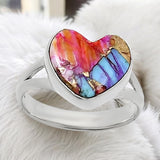 HEART Pink Dahlia Turquoise Solid 925 Sterling Silver Ring 7