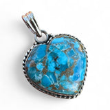 HEART Kingman Blue Copper Turquoise Solid 925 Sterling Silver Pendant
