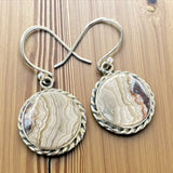 Crazy Lace Agate round Solid 925 Sterling Silver Earrings