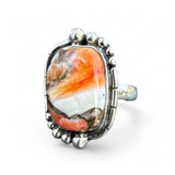 Kingman Turquoise & Spiny Oyster Solid 925 Sterling Silver Ring 6