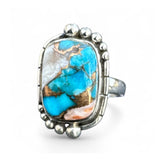 Kingman Turquoise & Spiny Oyster Solid 925 Sterling Silver Ring 5